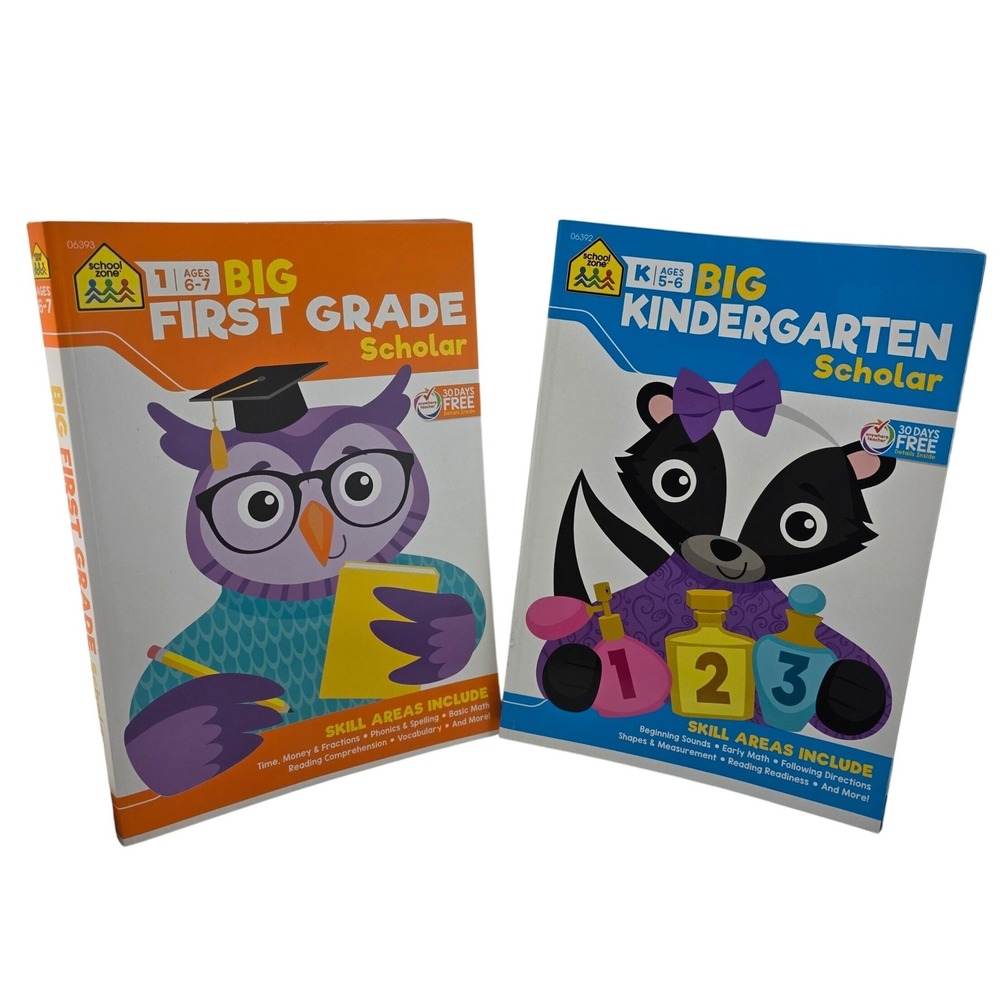 School Zone Big Kindergarten & First Grade Scholar‎ Workbook Bundle 2 Books